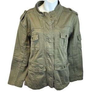 Kenzie Olive Green Field Jacket 1X Plus Cotton Stretch Utility Coat High Collar